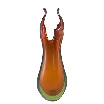 Murano/Venetian Orange & Uranium Green Sommerso Glass Vase