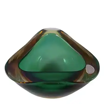 Murano Geode Green & Amber Sommerso Glass Triangle Bowl