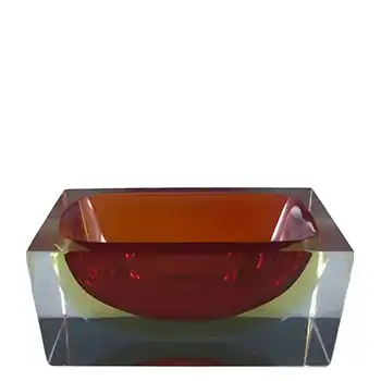 Murano Faceted Red & Amber Sommerso Glass Block Bowl