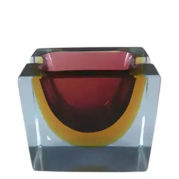 Murano Faceted Amber & Blue Sommerso Glass Block Bowl