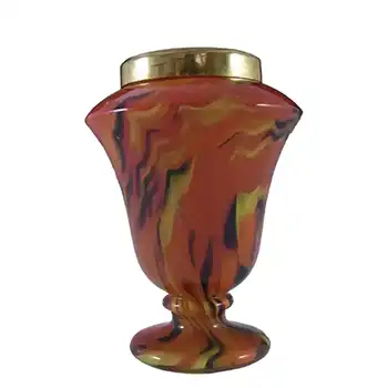 Czech Red, Black & Yellow Spatter/Splatter Glass Vase