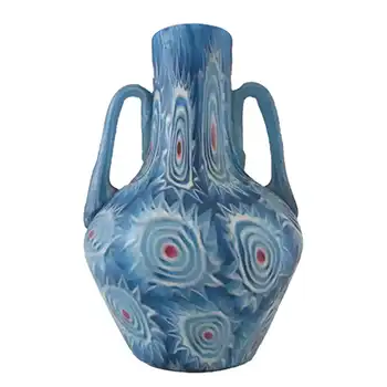 Fratelli Toso Millefiori Canes Murano Blue & White Glass Vase