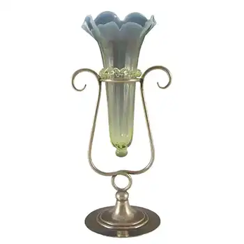 Victorian Vaseline / Uranium Glass + Silver Epergne Vase