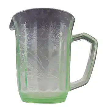 Jeannette Poinsettia Floral Green Depression Glass Jug/Pitcher
