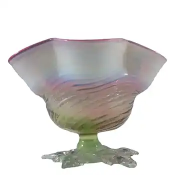 Victorian Pink, Green & Opalescent White Glass Bowl c 1890