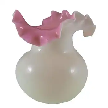Victorian Uranium Custard Glass Pink & Ivory Cased Vase