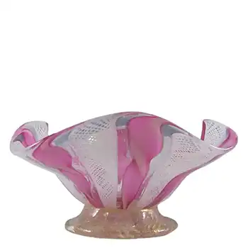 Murano Zanfirico & Copper Aventurine Pink Glass Bowl