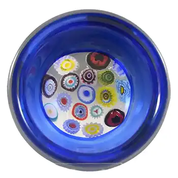 Archimede Seguso Murano Incalmo Millefiori Blue Glass Bowl