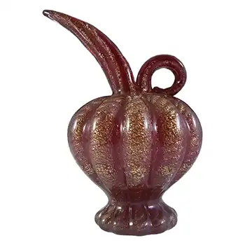 Barovier & Toso Murano Cordonato Oro Gold Leaf Red Glass Vase