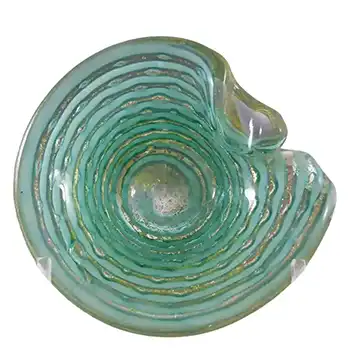 Barovier & Toso Green Stripe & Gold Leaf Murano Glass Bowl - Signed