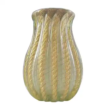 Barovier & Toso Murano Cordonato Oro Gold Leaf Glass Vase