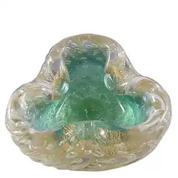 Barovier & Toso Murano Green & Gold Leaf Glass Bowl