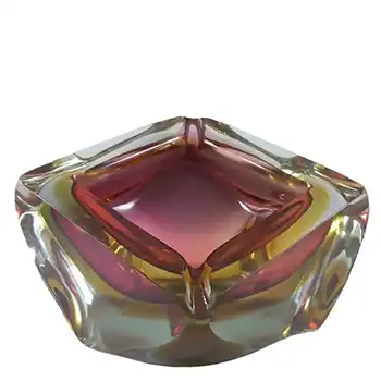 HUGE 2.8kg Murano Faceted Amber Sommerso Glass Block Bowl