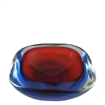 Murano Geode Red & Blue Sommerso Glass Square Bowl