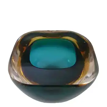 Murano Geode Blue & Amber Sommerso Glass Square Bowl