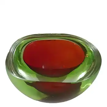 Murano Geode Red & Uranium Green Sommerso Glass Oval Bowl