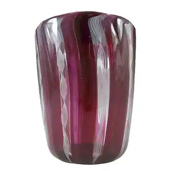 Murano Zanfirico Filigree Red & White Glass Tumbler / Vase