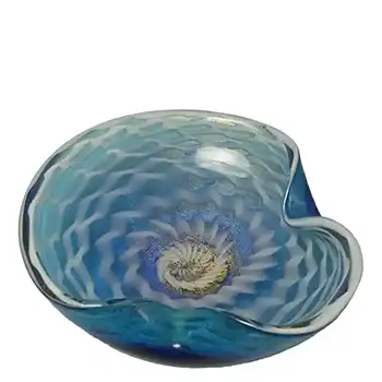 Murano Gold Leaf Blue & White Glass Zig Zag Bowl