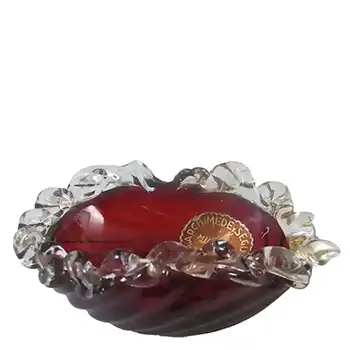 Archimede Seguso Red & Gold Leaf Glass Bowl - Labelled