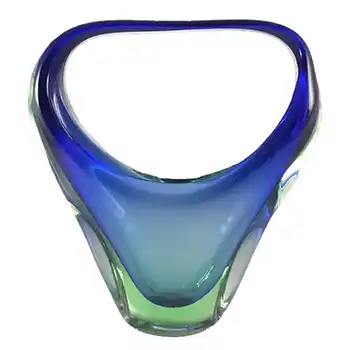 Ferro & Lazzarini Murano Blue & Green Sommerso Glass Basket Vase