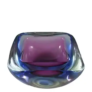 Murano Geode Purple & Blue Sommerso Glass Square Bowl