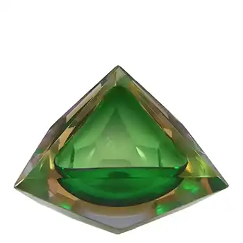 Murano Faceted Green & Amber Sommerso Glass Block Bowl