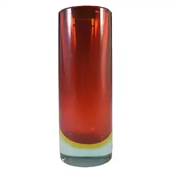 Murano Red, Amber & Blue Sommerso Glass Cylinder Vase