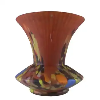 Czech Red & Multicoloured Spatter/Splatter Glass Vase
