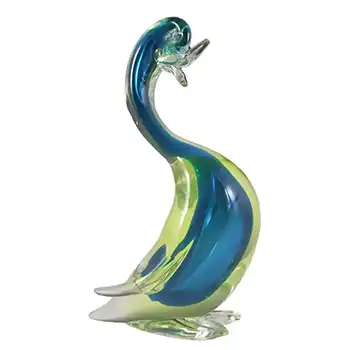 Murano/Sommerso Blue & Uranium Cased Glass Swan Sculpture