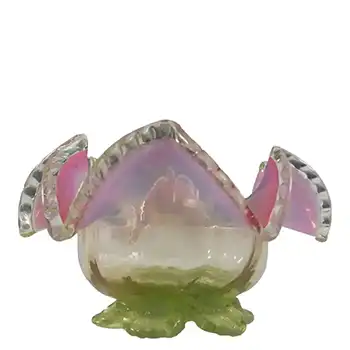 Victorian Pink, Green & Opalescent White Glass Bowl c 1890