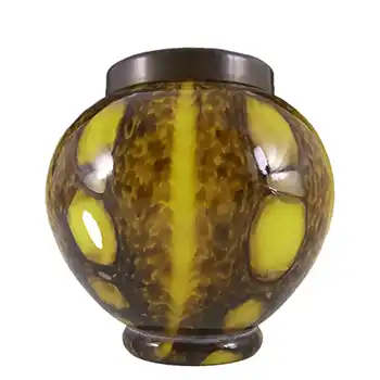 Franz Welz 1930's Czech Yellow Glass 'Bubbles + Spots' Vase