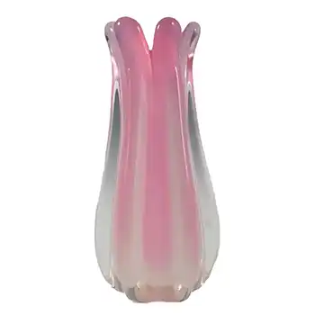 Oball Murano Pink & White Alabastro Glass Ribbed Vase