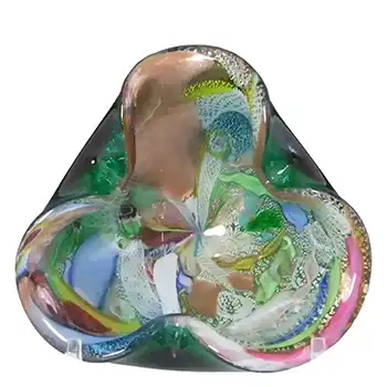 AVEM Murano Zanfirico Bizantino / Tutti Frutti Green Glass Tricorn Bowl