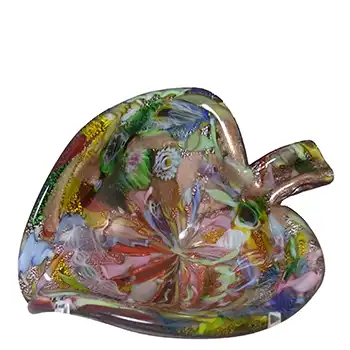 AVEM Murano Zanfirico Bizantino / Tutti Frutti Red Glass Leaf Bowl
