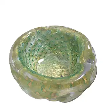 Barovier & Toso Murano Gold Leaf Green Glass Bubble Bowl
