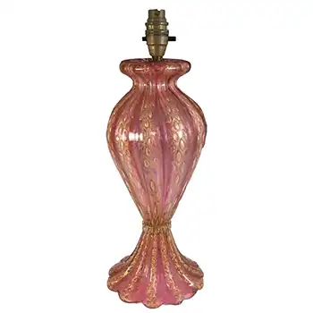 Barovier & Toso Murano Gold Leaf & Controlled Bubble Pink Glass Lamp