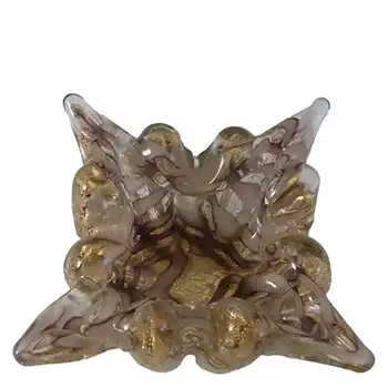 Barovier & Toso "Graffito" Murano Gold Leaf Purple Glass Bowl