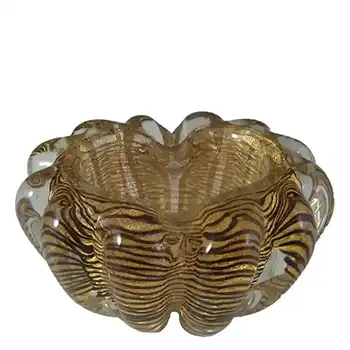 Barovier & Toso "Zebrati" Murano Gold Leaf Glass Bowl