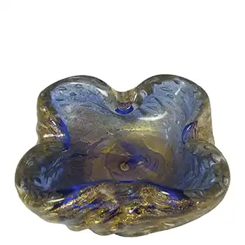 Barovier & Toso Murano Gold Leaf Blue Glass Bubble Bowl
