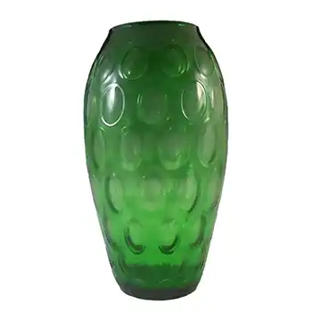 Borske Sklo 1950's Green Glass Optical 'Olives' Vase