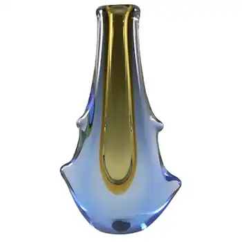 Mstisov Czech Amber/Blue Glass Vase 53094 - Frantisek Zemek