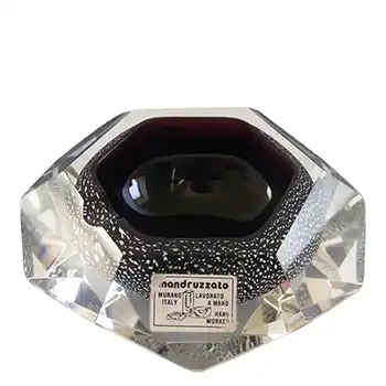 Mandruzzato Murano Faceted Black & Silver Glass Block Bowl