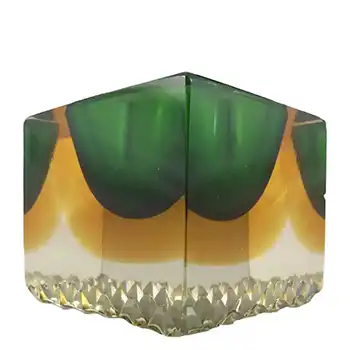 Murano Faceted Green & Amber Sommerso Glass Block Bowl