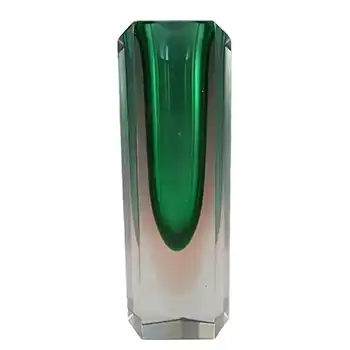 Murano Faceted Green & Pink Sommerso Glass Block Vase