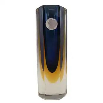 Bucella Cristalli Murano Faceted Blue & Amber Sommerso Glass Vase