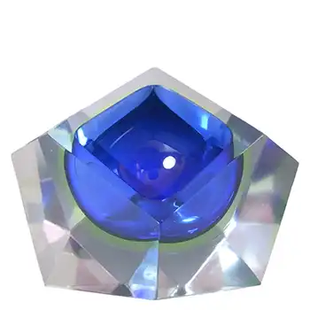 Murano Faceted Blue & Uranium Sommerso Glass Block Bowl
