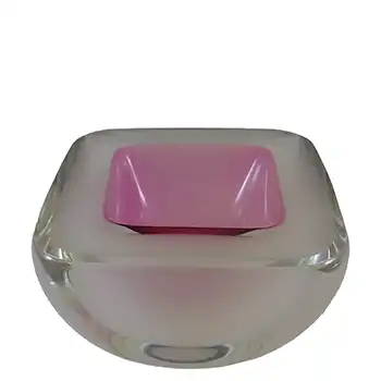 Murano Geode Pink & White Sommerso Glass Square Bowl