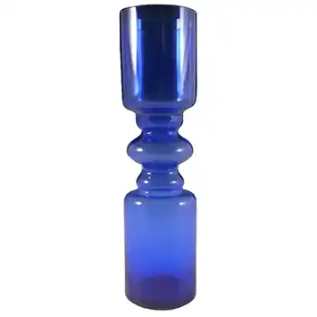 Scandinavian Style Vintage Blue Hooped Glass Romanian Vase