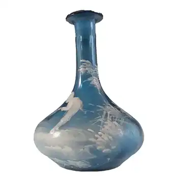 Mary Gregory Victorian Hand Enamelled Blue Glass Bottle