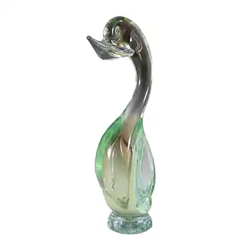 Murano Purple & Uranium Green Sommerso Glass Swan Figurine